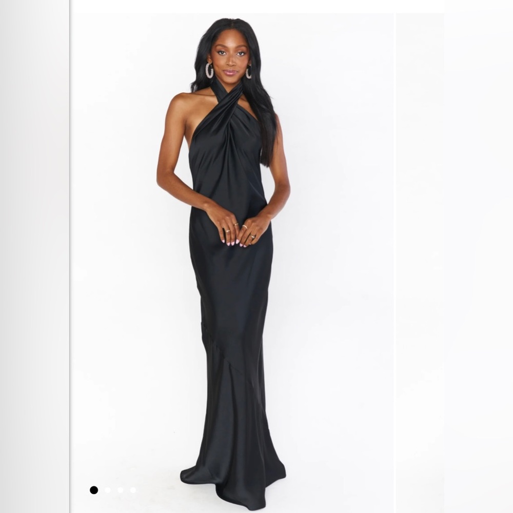 Show Me Your Mumu Jasmine Halter Maxi Dress Black Luxe Satin Bridesmaids